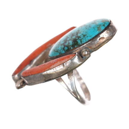 sz7.5 1970's Navajo Branch coral turquoise sterling ring