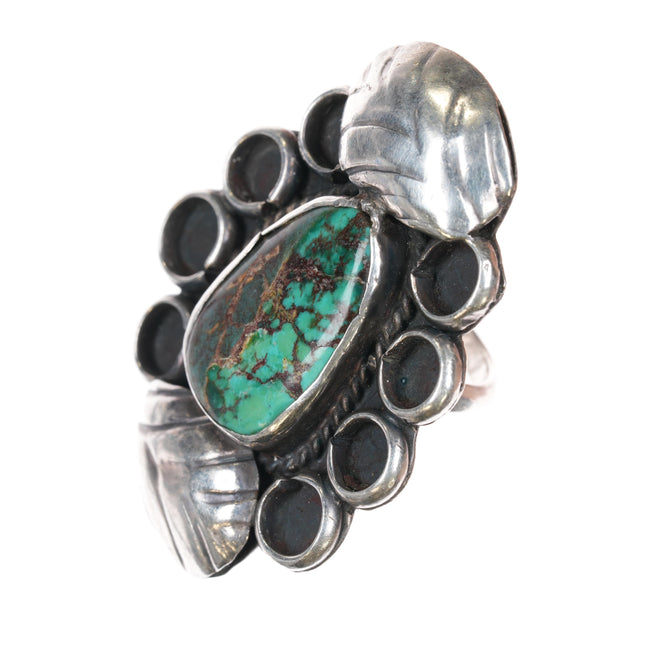 sz7.75 1970's Large Navajo green turquoise and sterling ring