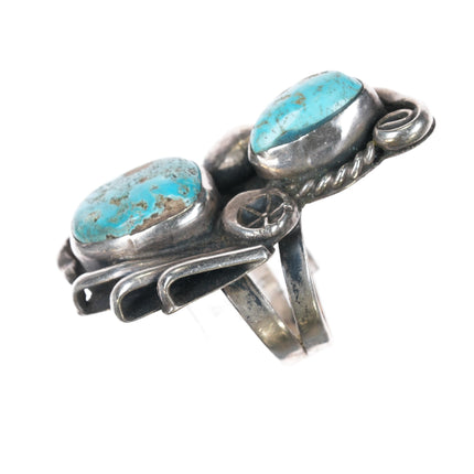 sz7.5 60's-70's Navajo sterling double turquoise long ring