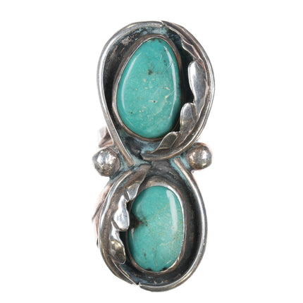 sz9.75 60's-70's Navajo sterling double turquoise long ring