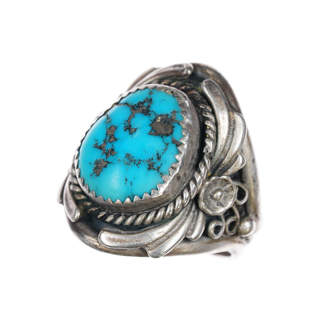 sz10.5 c1970's Navajo sterling and turquoise blossom ring