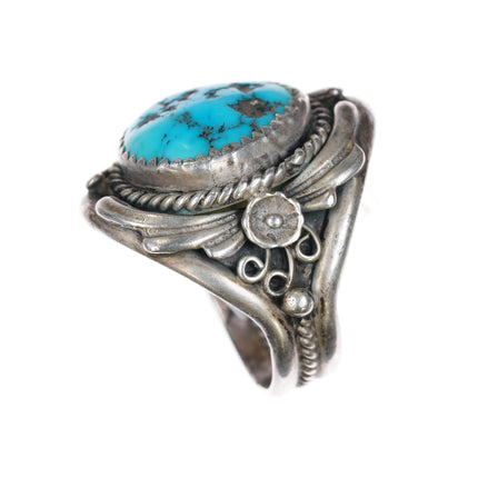 sz10.5 c1970's Navajo sterling and turquoise blossom ring