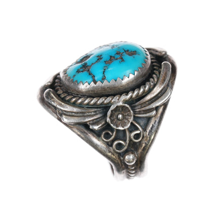 sz10.5 c1970's Navajo sterling and turquoise blossom ring