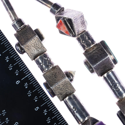 28" Vintage Hand Stamped sterling, turquoise, multi-stone beaded necklace - Estate Fresh Austin