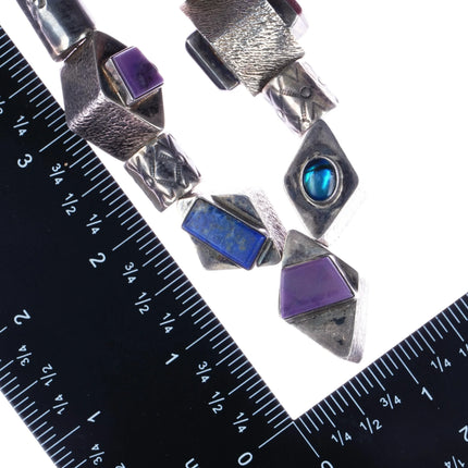 28" Vintage Hand Stamped sterling, turquoise, multi-stone beaded necklace - Estate Fresh Austin