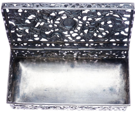 c1900 Large Antique Chinese Silver Wang Hing pierced dragon box - Estate Fresh Austin