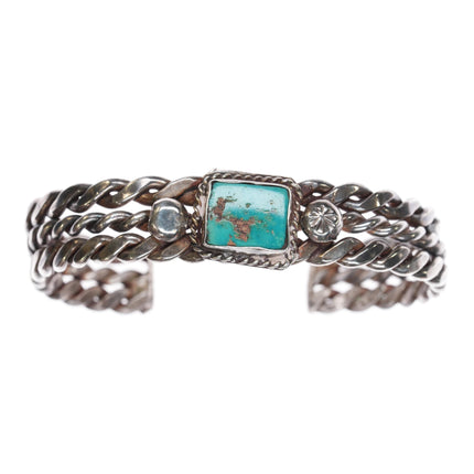 6" 30's-40's Pueblo silver twisted wire cuff bracelet with nice turquoise