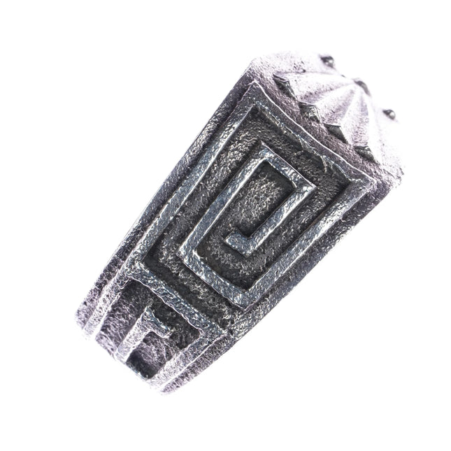 6.25" Vintage Navajo Tufa Cast silver cuff bracelet w/corn design feather picto - Estate Fresh Austin