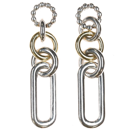 LAGOS Caviar 18k/14k/Silver signature two-tone link drop earrings