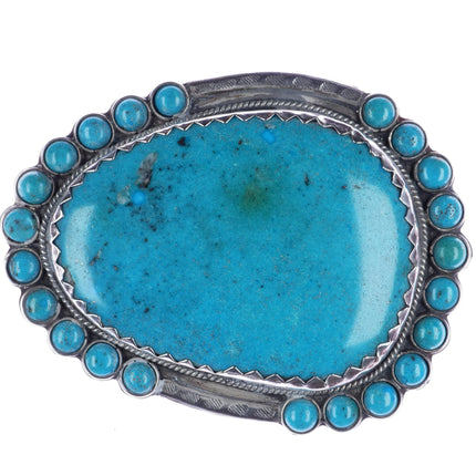 Large Vintage sterling turquoise abstract slab cluster border belt buckle - Estate Fresh Austin