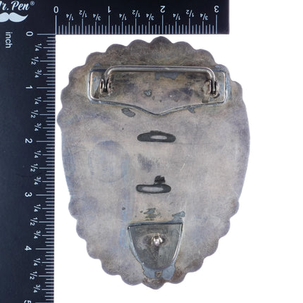 Large Vintage sterling turquoise abstract slab cluster border belt buckle - Estate Fresh Austin