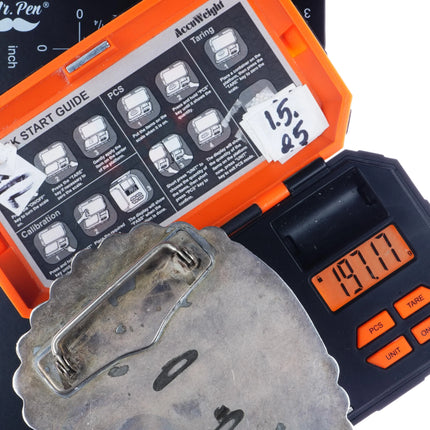 Large Vintage sterling turquoise abstract slab cluster border belt buckle - Estate Fresh Austin