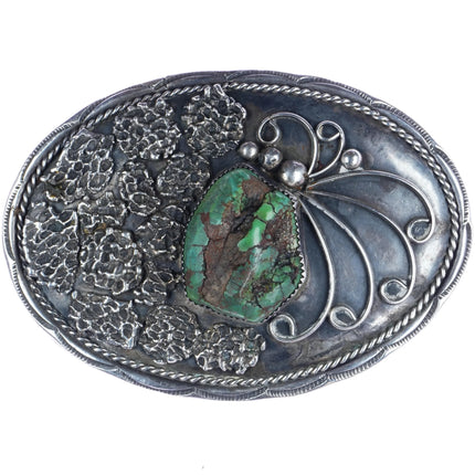 Large Vintage Navajo sterling and green turquoise belt buckle - Estate Fresh Austin