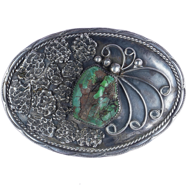 Large Vintage Navajo sterling and green turquoise belt buckle