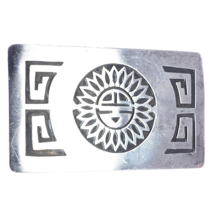 Vintage Native American sterling sunface belt buckle overlay design - Estate Fresh Austin