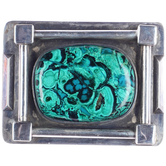 Vintage Modernist sterling Chrysocolla Malachite belt buckle