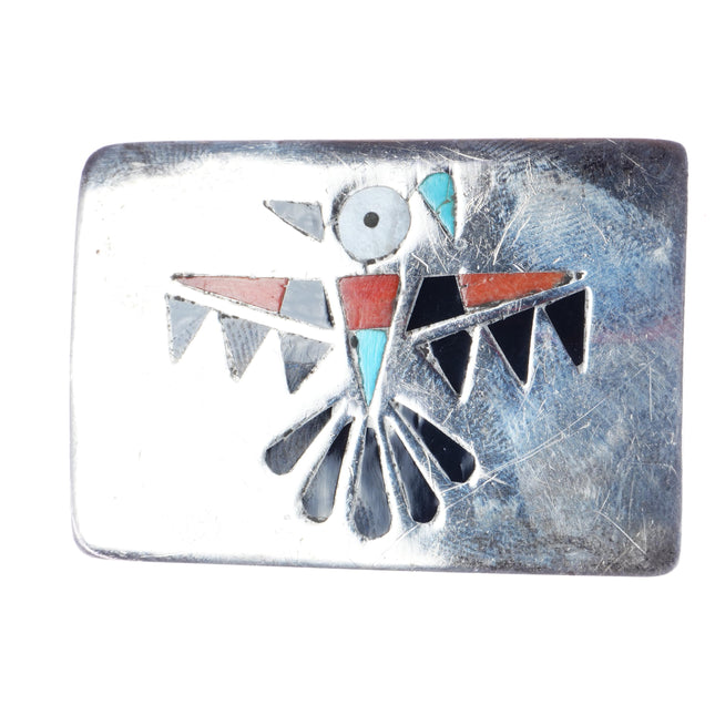 Vintage Zuni inlay thunderbird belt buckle sterling silver