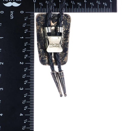 c1970 Navajo sterling turquoise, and coral feather design bolo tie - Estate Fresh Austin