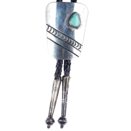 c1960 c-31 Navajo sterling and turquoise bolo slide with slanted stamped design - Estate Fresh Austin