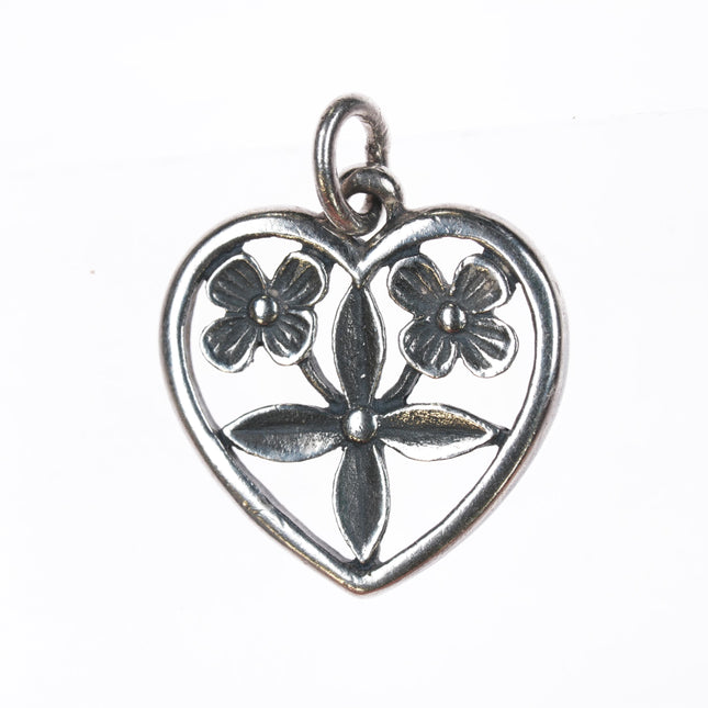 Retired James Avery heart with flower charm sterling silver