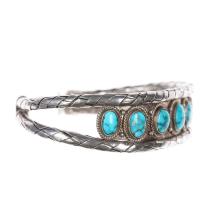 6.5" c1940's Navajo silver natural spiderweb turquoise woven cuff bracelet