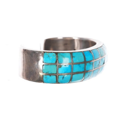 6.5" 40's-50's CG Wallace Zuni sterling channel inlay turquoise cuff bracelet