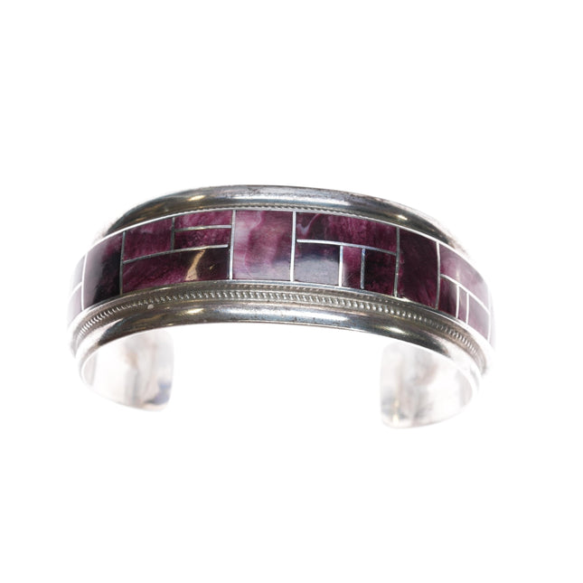 6.75" Rickell & Glendora Booqa Zuni sterling purple spiny oyster cuff bracelet