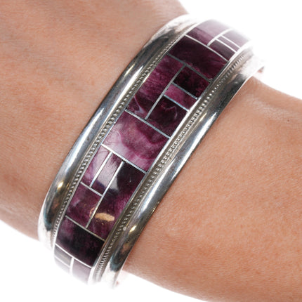 6.75" Rickell & Glendora Booqa Zuni sterling purple spiny oyster cuff bracelet