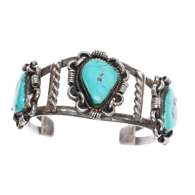 6.5" c1960's Navajo silver 3 stone turquoise cuff bracelet - Estate Fresh Austin