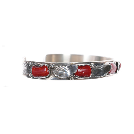 6.5" LB Zuni sterling red coral row cuff bracelet