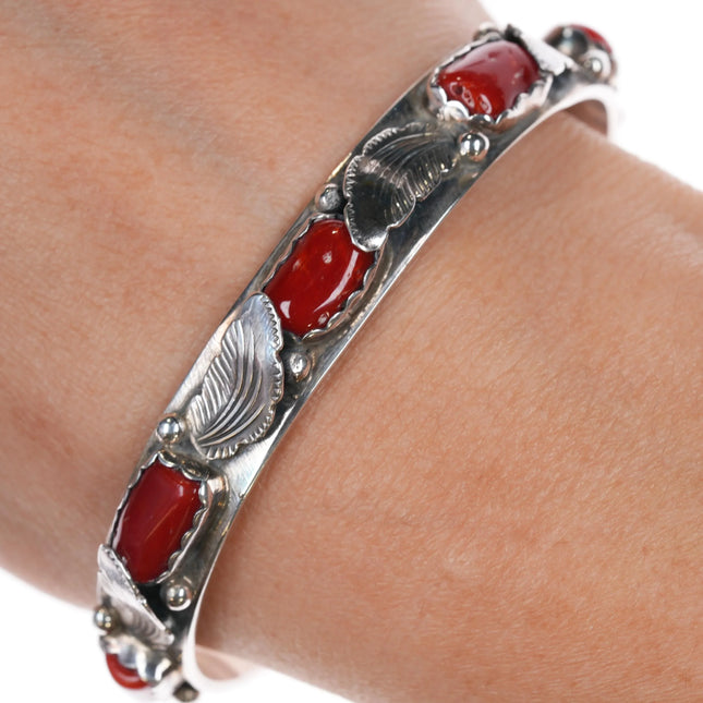 6.5" LB Zuni sterling red coral row cuff bracelet - Estate Fresh Austin