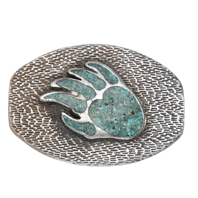 c1970's Navajo sterling chip inlay turquoise belt buckle