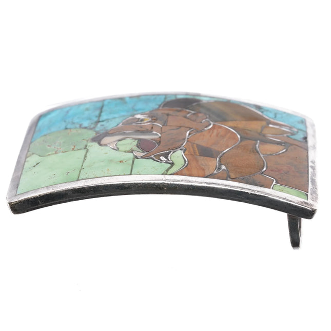 Lion Native American Carico Lake turquoise, Kingman, jasper sterling belt buckle - Estate Fresh Austin