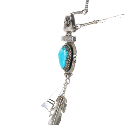 Ben Begaye Navajo sterling turquoise feather necklace sturdy