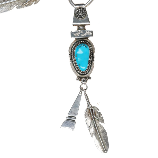 Ben Begaye Navajo sterling turquoise feather necklace sturdy - Estate Fresh Austin