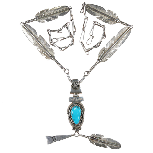 Ben Begaye Navajo sterling turquoise feather necklace sturdy