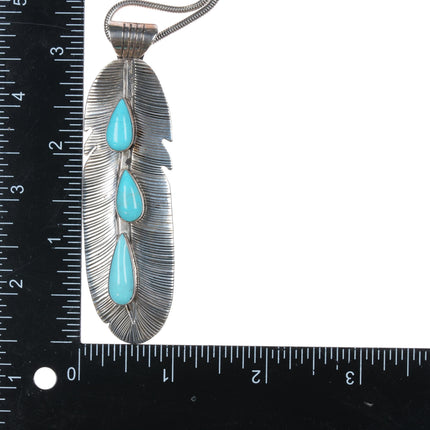 Running Bear Shop Sterling and turquoise feather pendant/necklace