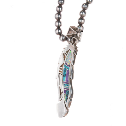 Cecil Ashley Navajo sterling channel inlay pendant/beaded necklace sugilite opal