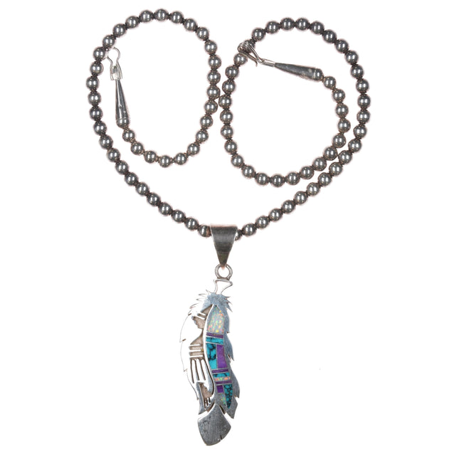 Cecil Ashley Navajo sterling channel inlay pendant/beaded necklace sugilite opal