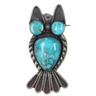 1940's Navajo sterling Natural American turquoise owl pin twisted silver wire - Estate Fresh Austin