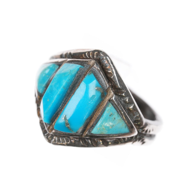 sz10.5 Vintage picto-marked Native American sterling cobblestone turquosie ring