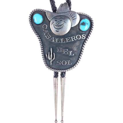 vintage Frank Patania Thunderbird Shop "Caballeros del Sol" Sterling/turquoise bolo tie - Estate Fresh Austin