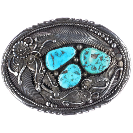 Vintage Kee Montoya Navajo Sterling and turquoise belt buckle - Estate Fresh Austin