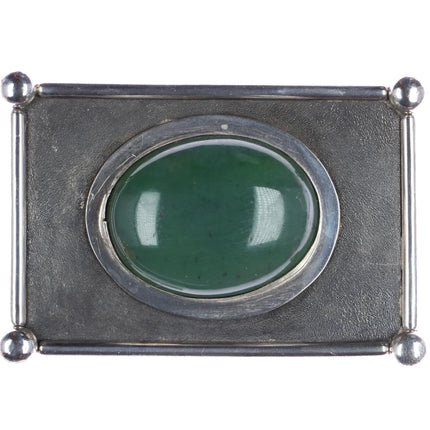 Modernist sterling nephrite Jade belt buckle - Estate Fresh Austin