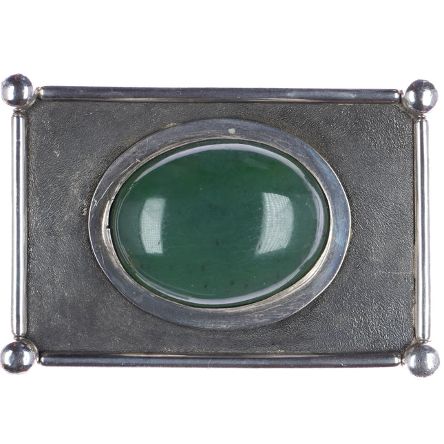 Modernist sterling nephrite Jade belt buckle