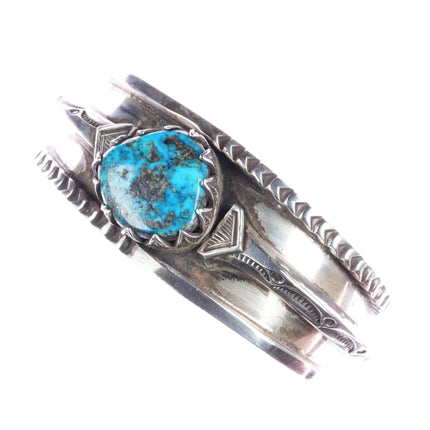 7.5" Amazing vintage Morenci turquoise Native American silver cuff bracelet - Estate Fresh Austin