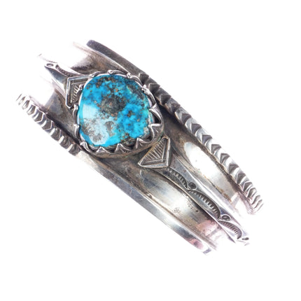 7.5" Amazing vintage Morenci turquoise Native American silver cuff bracelet - Estate Fresh Austin