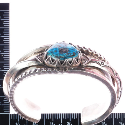7.5" Amazing vintage Morenci turquoise Native American silver cuff bracelet - Estate Fresh Austin