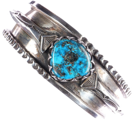 7.5" Amazing vintage Morenci turquoise Native American silver cuff bracelet - Estate Fresh Austin