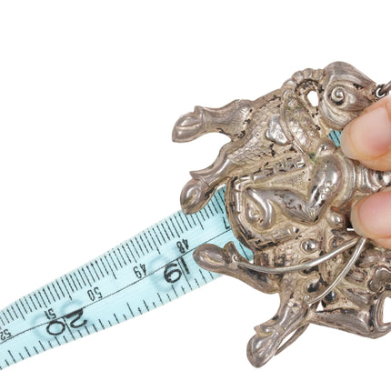 34" Antique Chinese white donkey of Zhang Guolao silver and coral necklace - Estate Fresh Austin